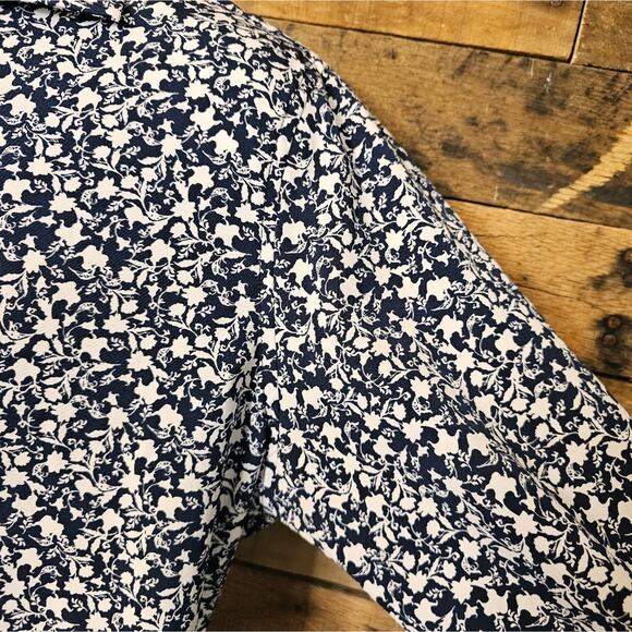 Tom Baine men's slim fit blue & white floral print button up shirt size L - Picture 8 of 13